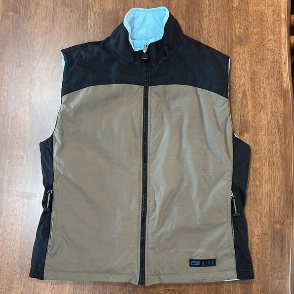 Vintage Y2K Nike Reversible Quilted Vest Light Blue Brown Black Medium Rare - Picture 13 of 15